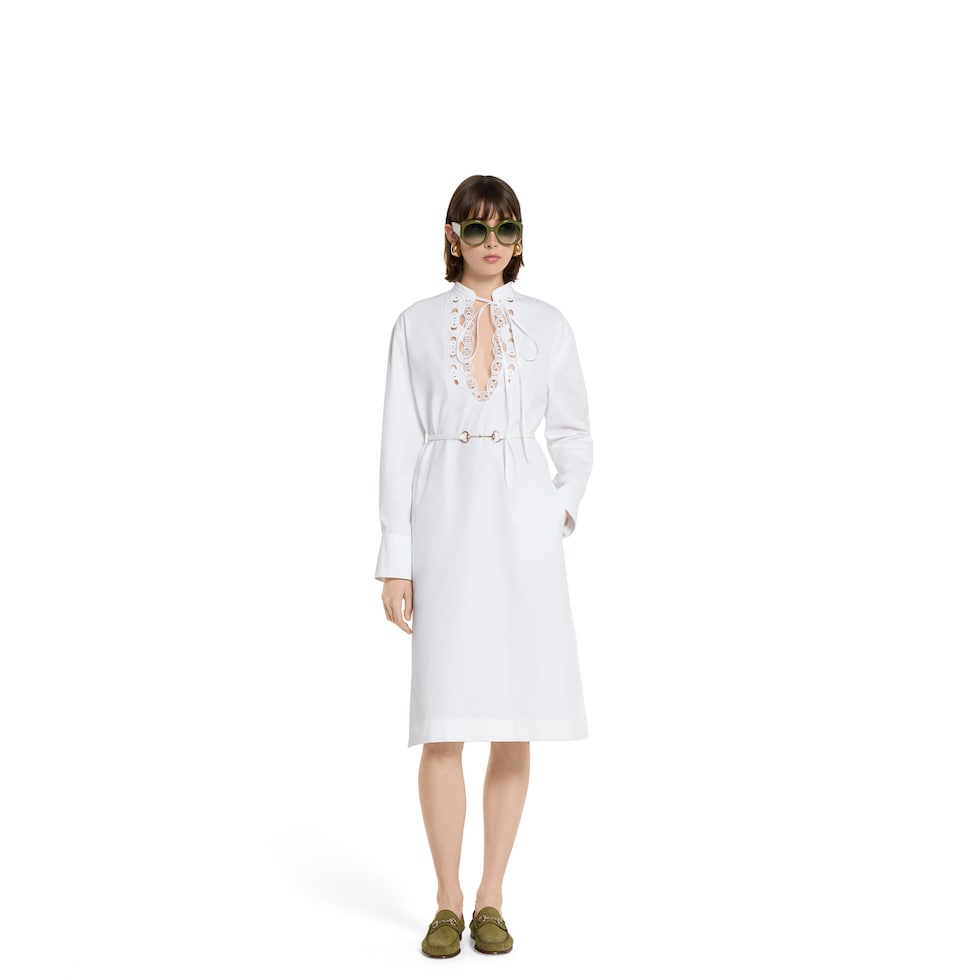 Cotton poplin shirt dress with embroidery