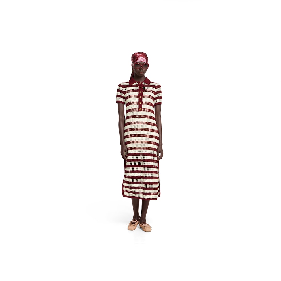 Striped cotton cable knit dress