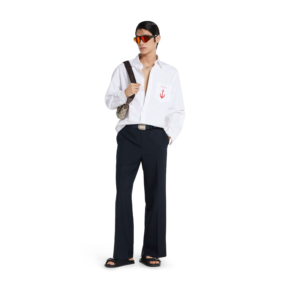 Cotton poplin shirt with embroidery
