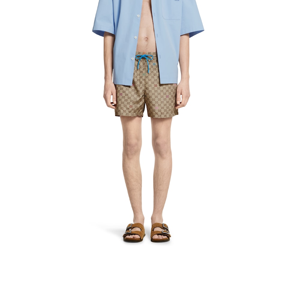 Printed technical poplin swim shorts