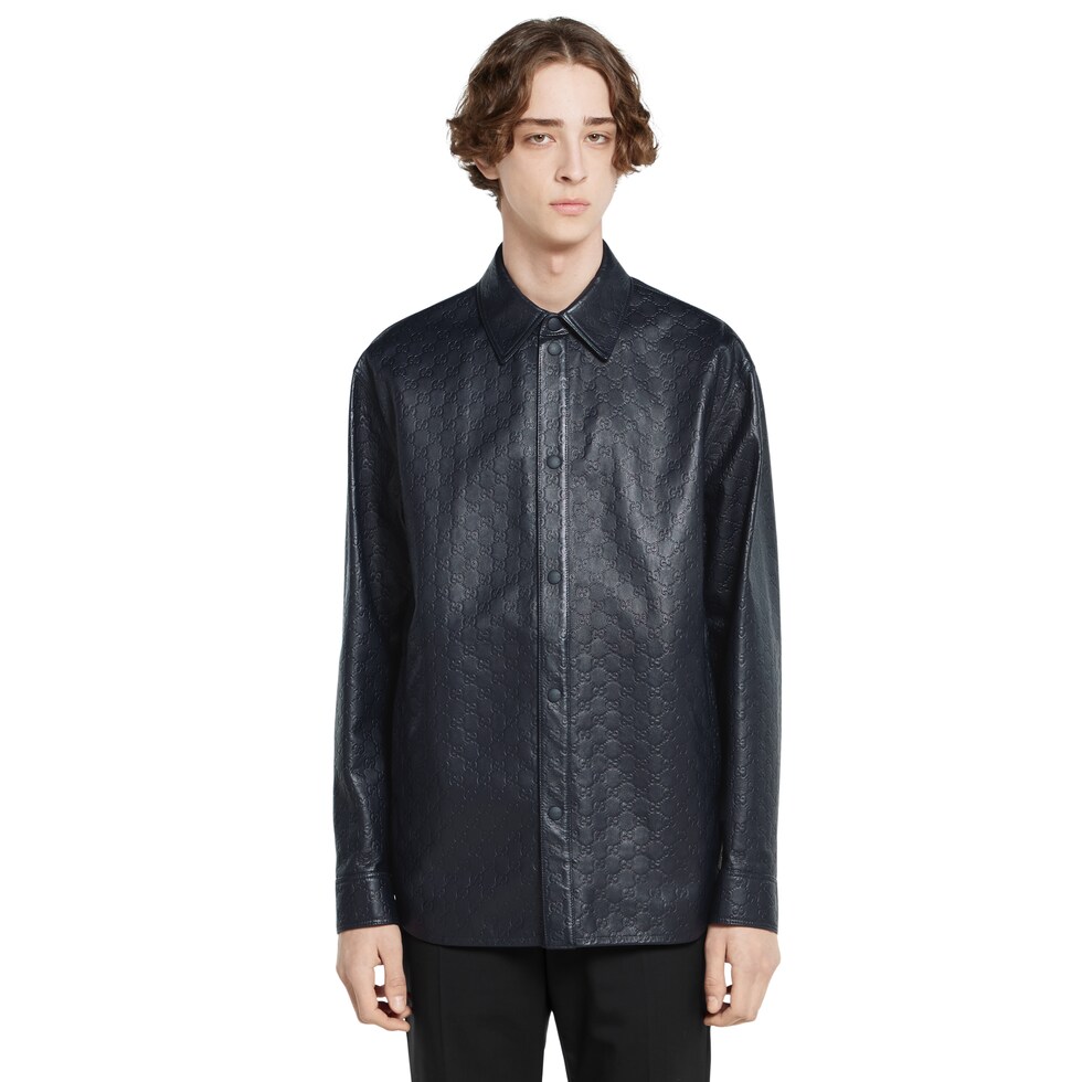 เสื้อเชิ้ต GG leather and nylon shirt