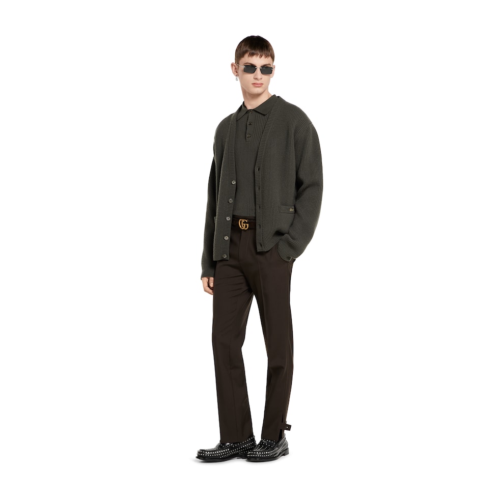 ウールカシミア リブニット カーディガン 
