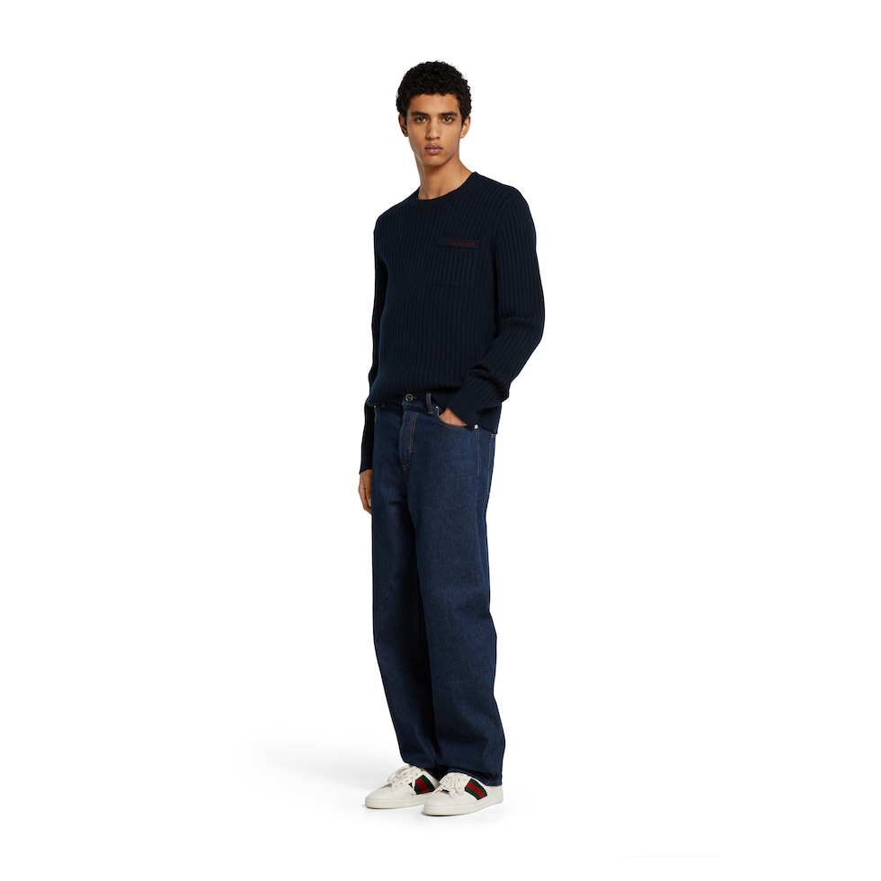 Rib wool cashmere knit sweater