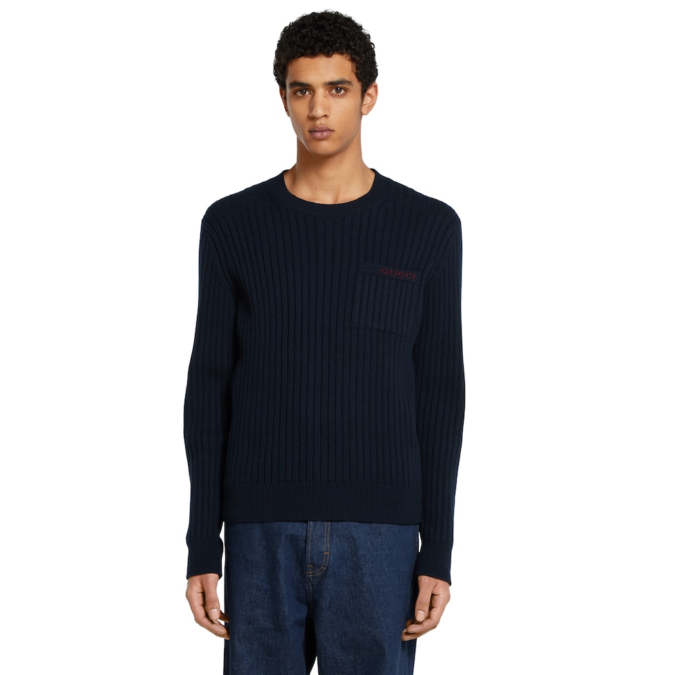Rib wool cashmere knit sweater
