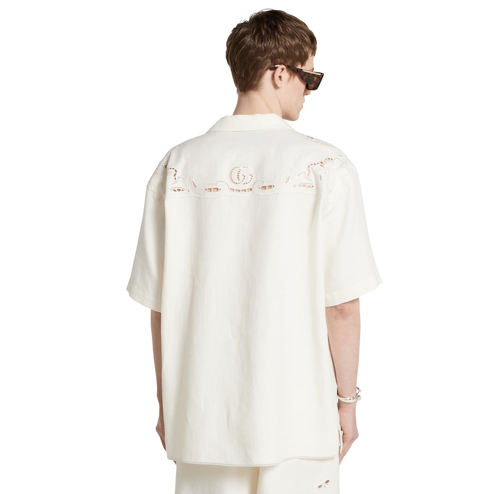 Linen bowling shirt with embroidery