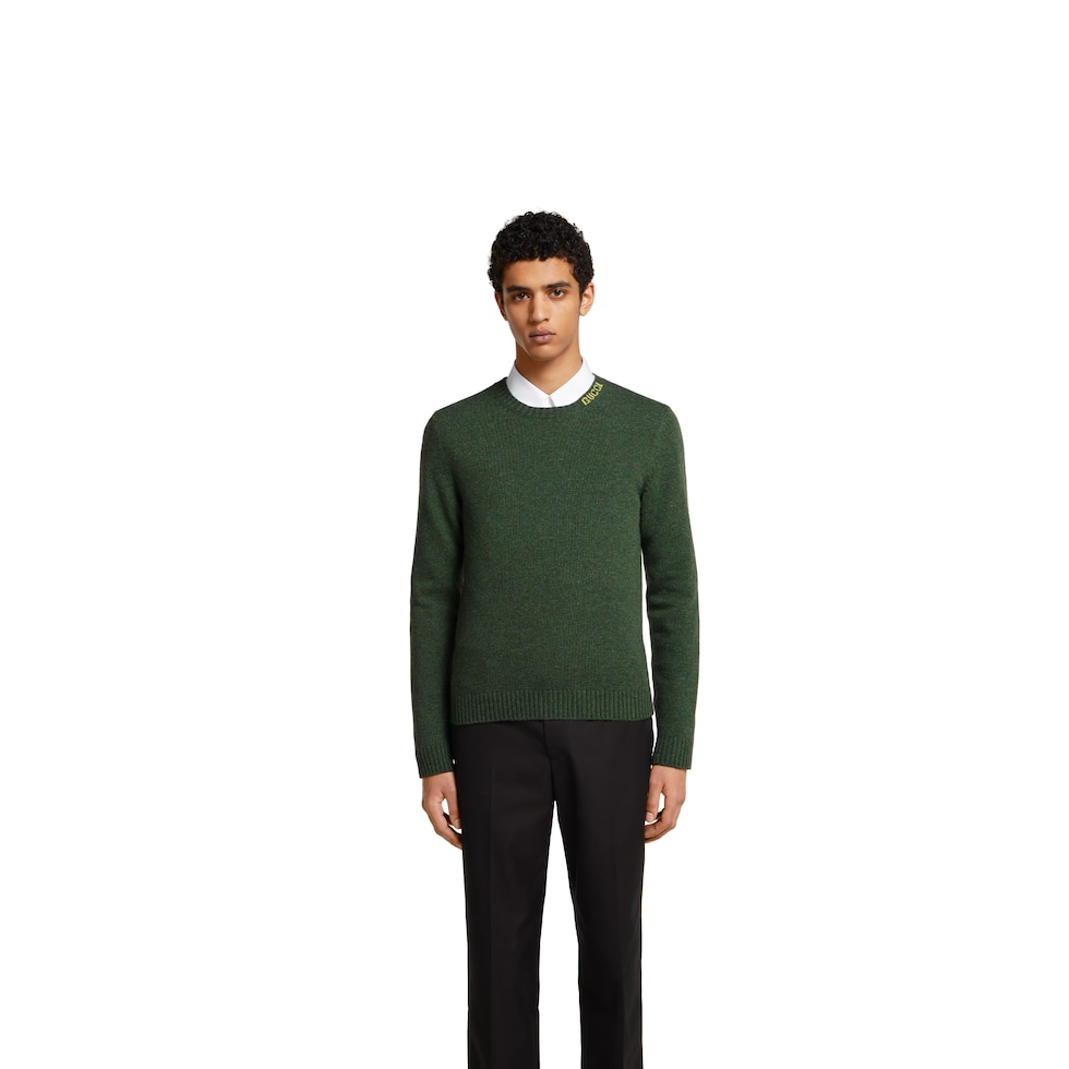 Felted wool knit sweater with intarsia
