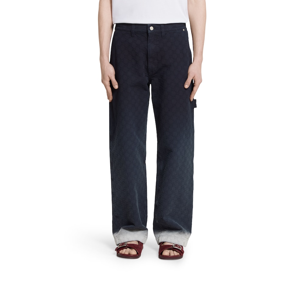 Bleached GG cotton denim jacquard pant