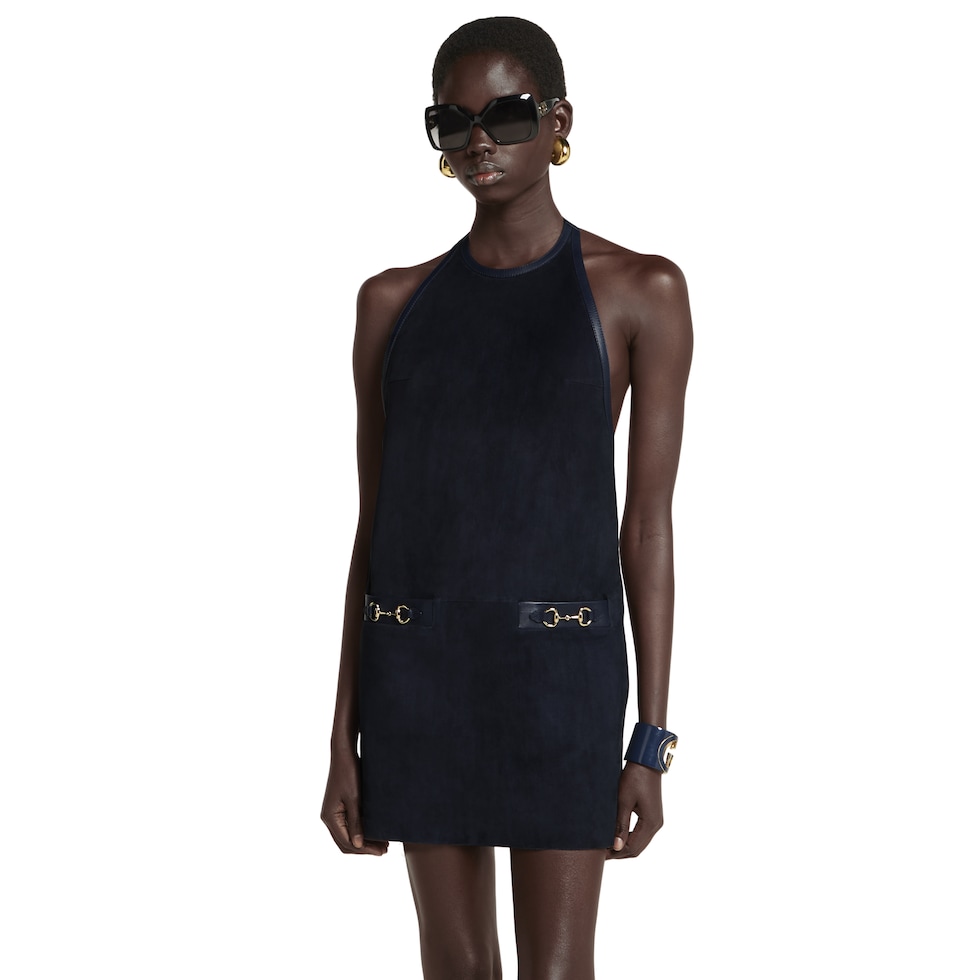 Suede halterneck dress with Horsebit