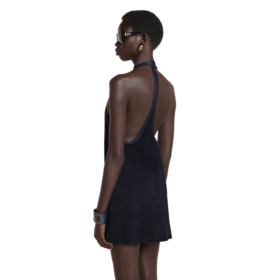Suede halterneck dress with Horsebit