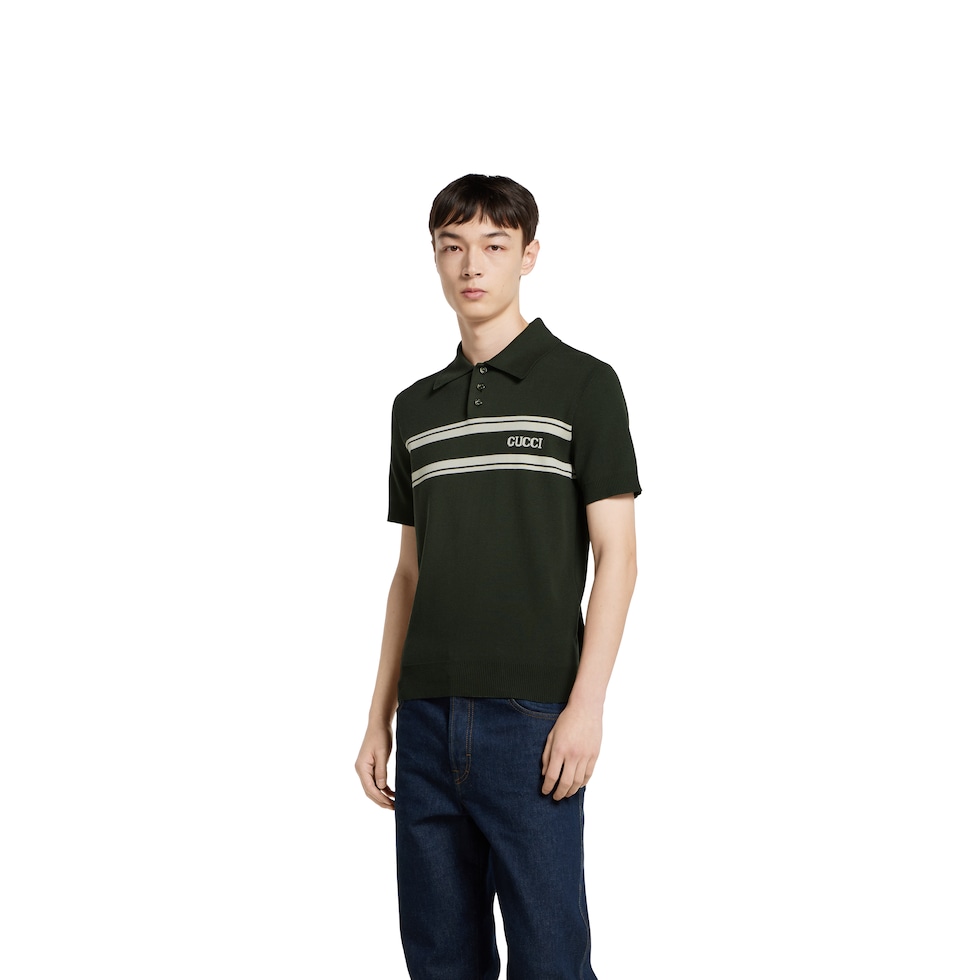 Silk cotton polo shirt with intarsia