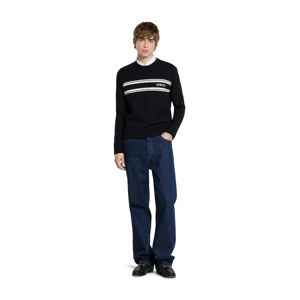 Silk cotton sweater with intarsia