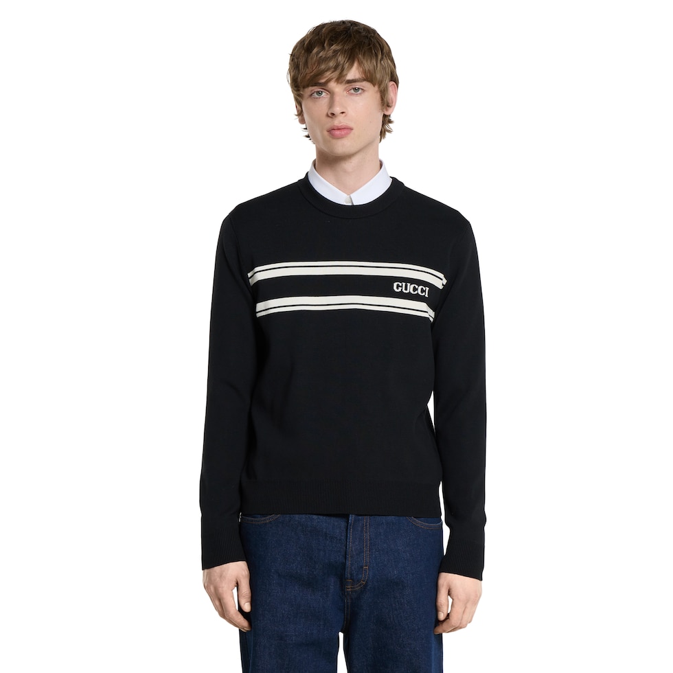 Silk cotton sweater with intarsia