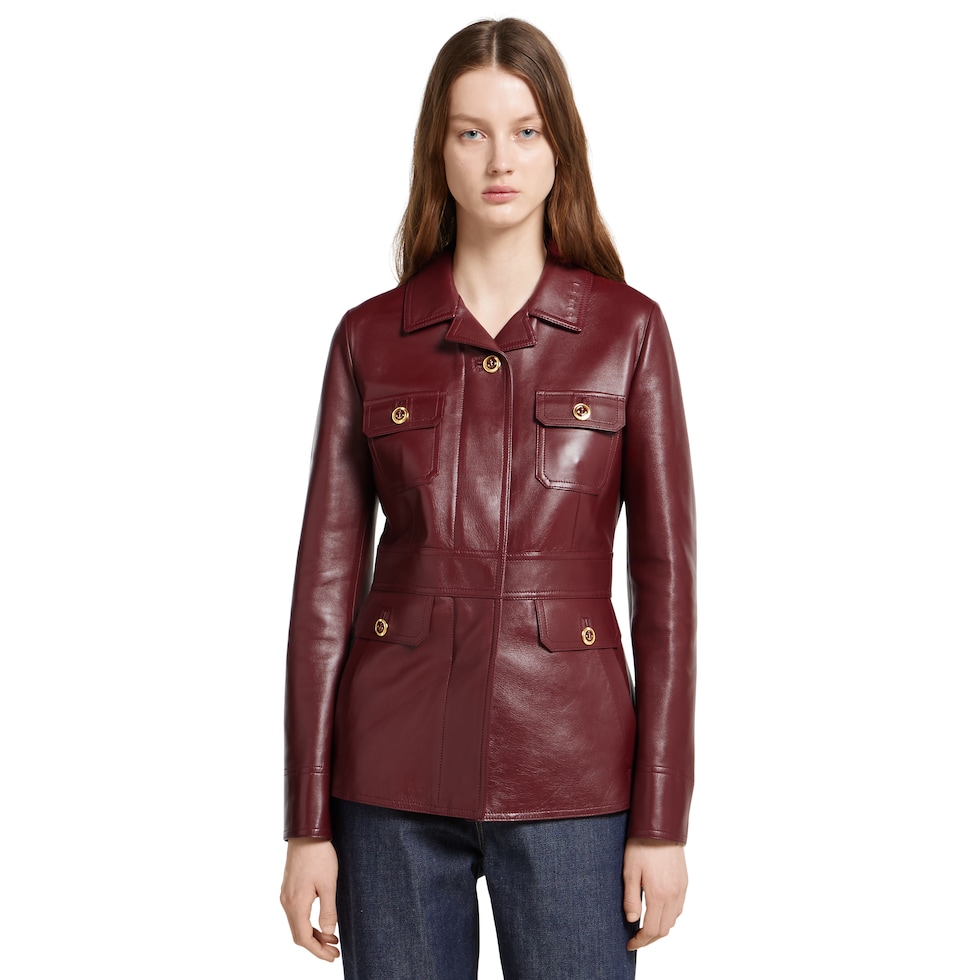 Leather jacket with embossed logo