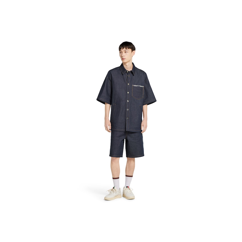 Cotton selvedge denim shirt with logo