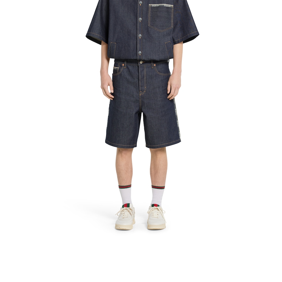 Cotton selvedge denim shorts with logo