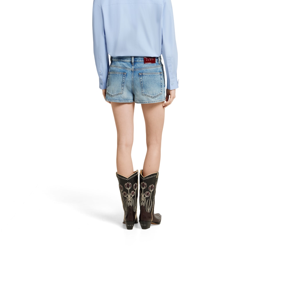 Stonewashed denim shorts