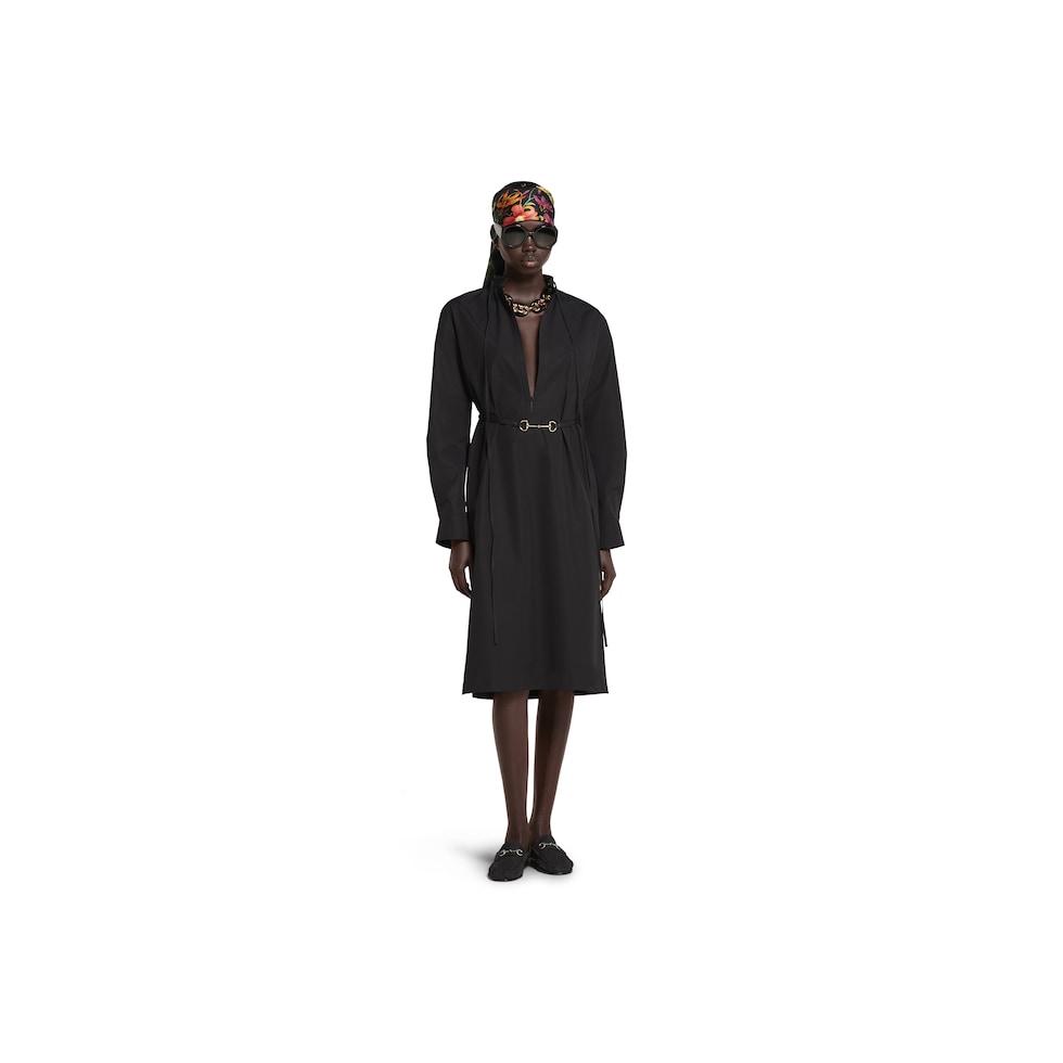 Cotton poplin dress with Horsebit belt