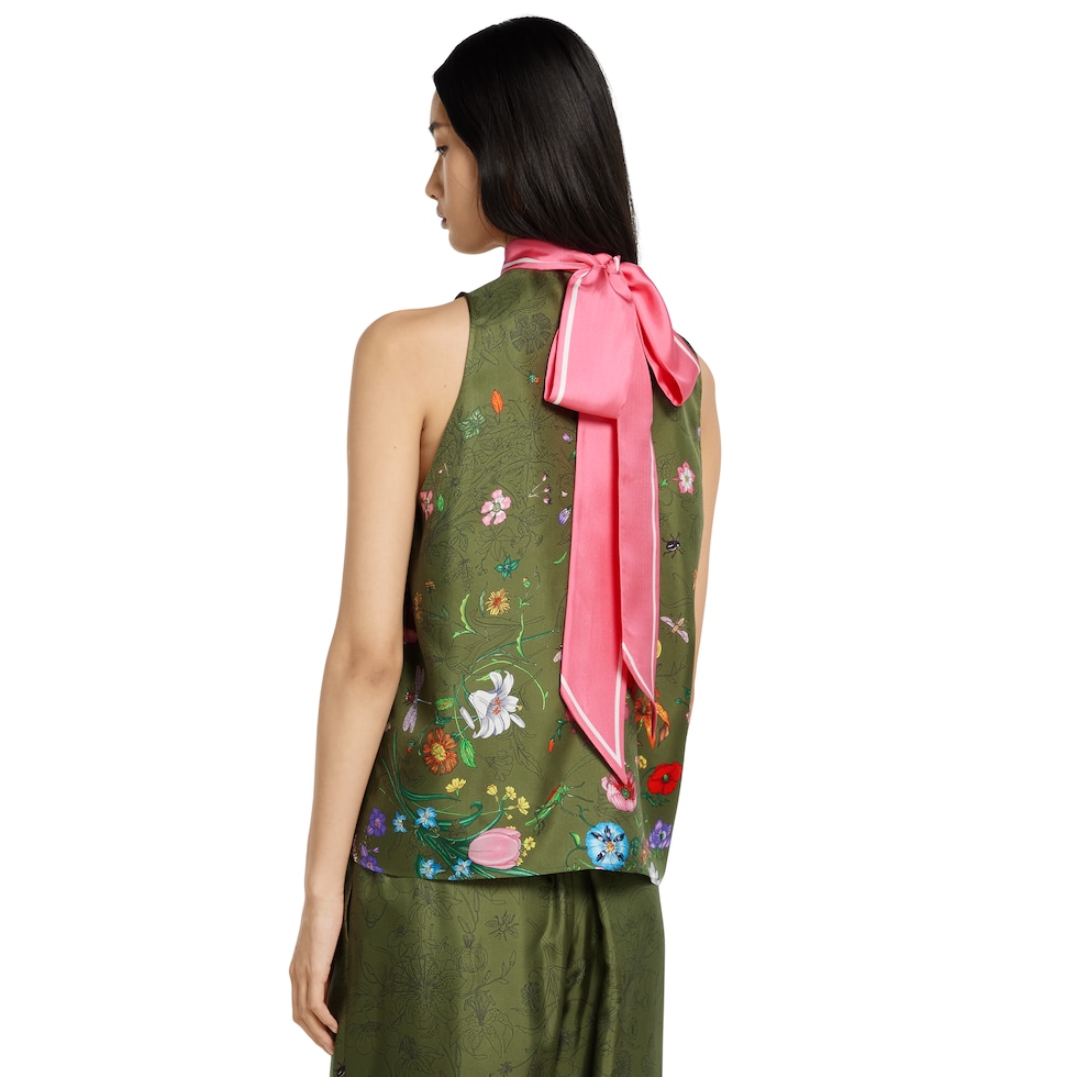 Printed sleeveless silk top