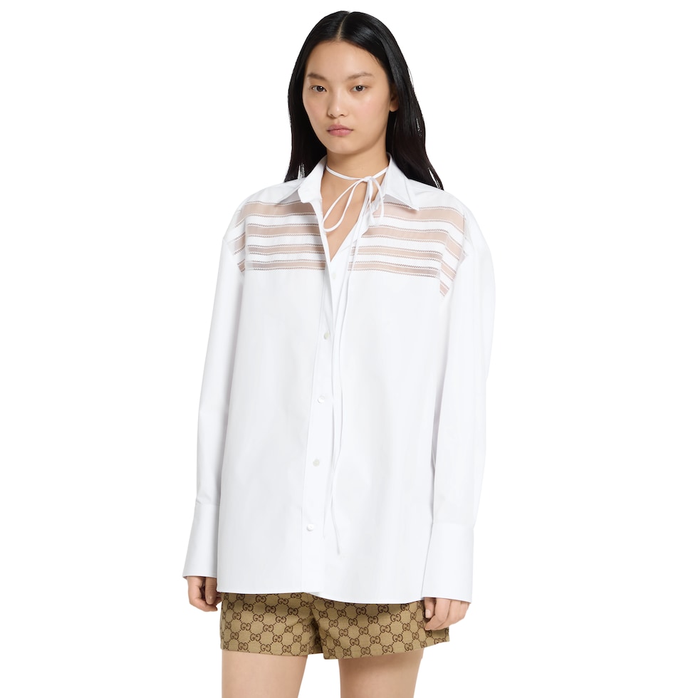Cotton poplin shirt with embroidery