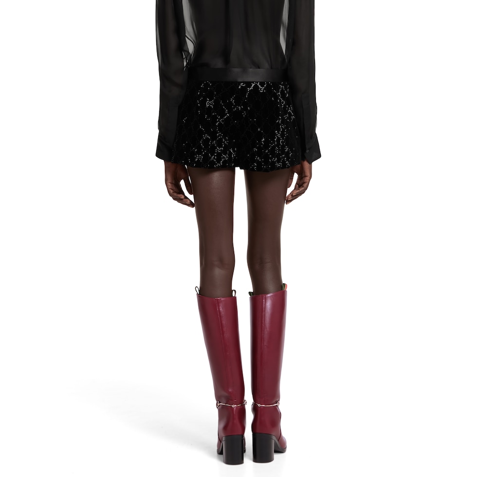 Embroidered cotton velvet shorts