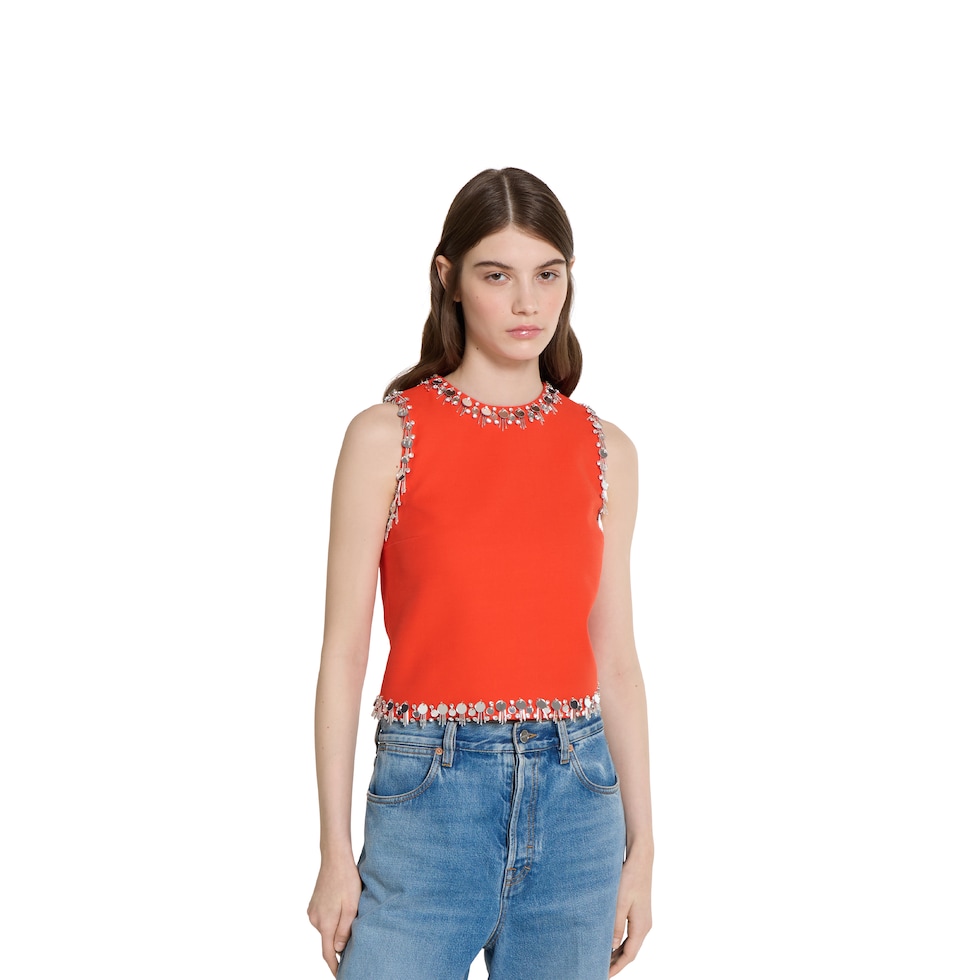 Crêpe wool silk top with embroidery