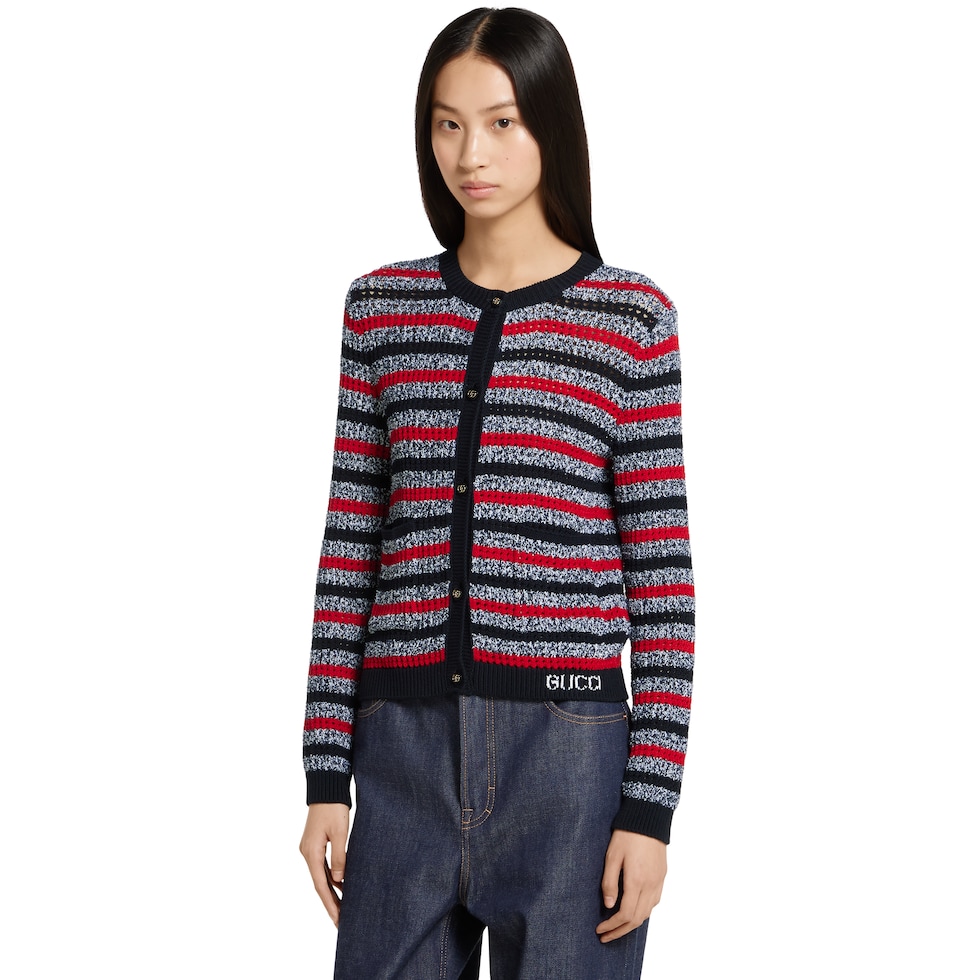 Cardigan en coton à rayures avec intarsia