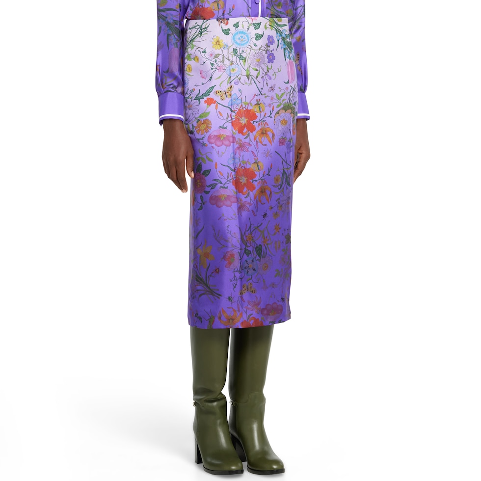 Printed silk twill skirt