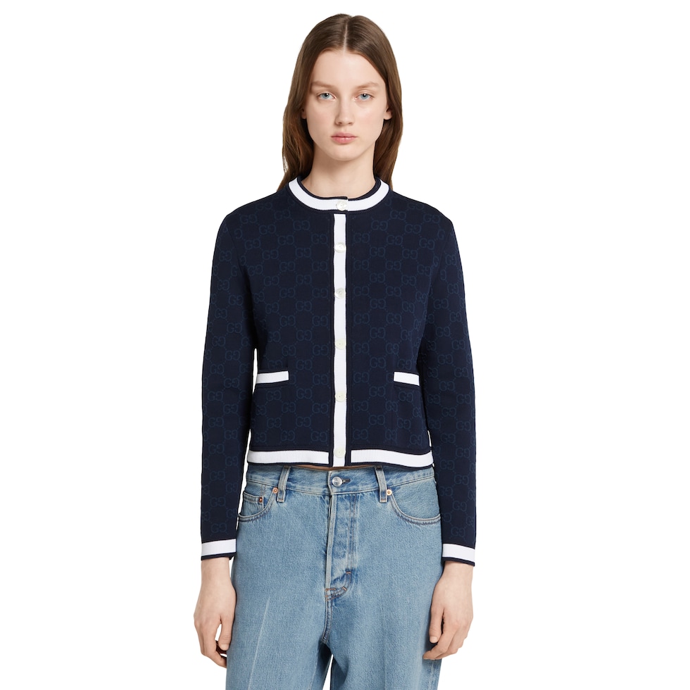 Cardigan en jacquard de coton fin à motif GG