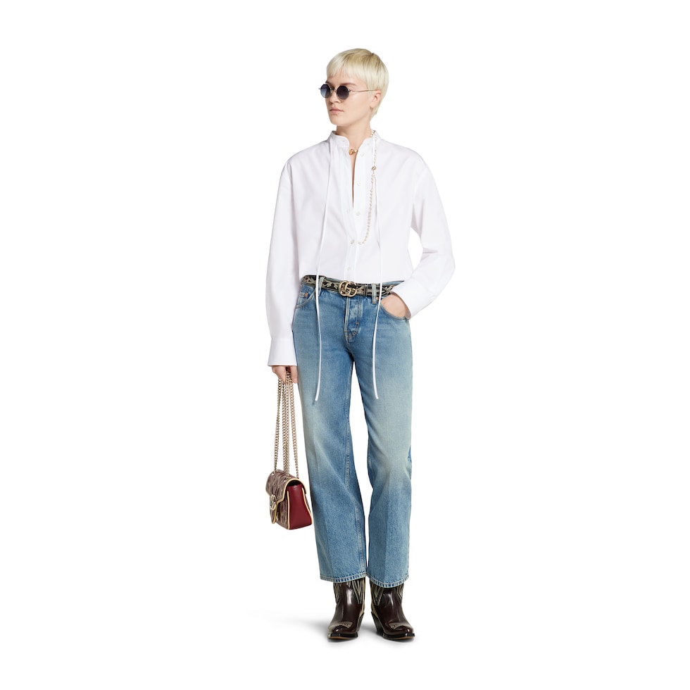 Cotton poplin shirt with embroidery