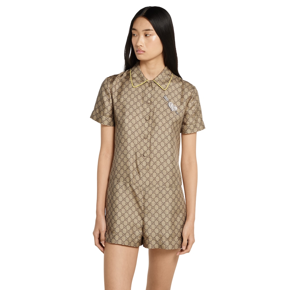  GG silk twill jumpsuit with print