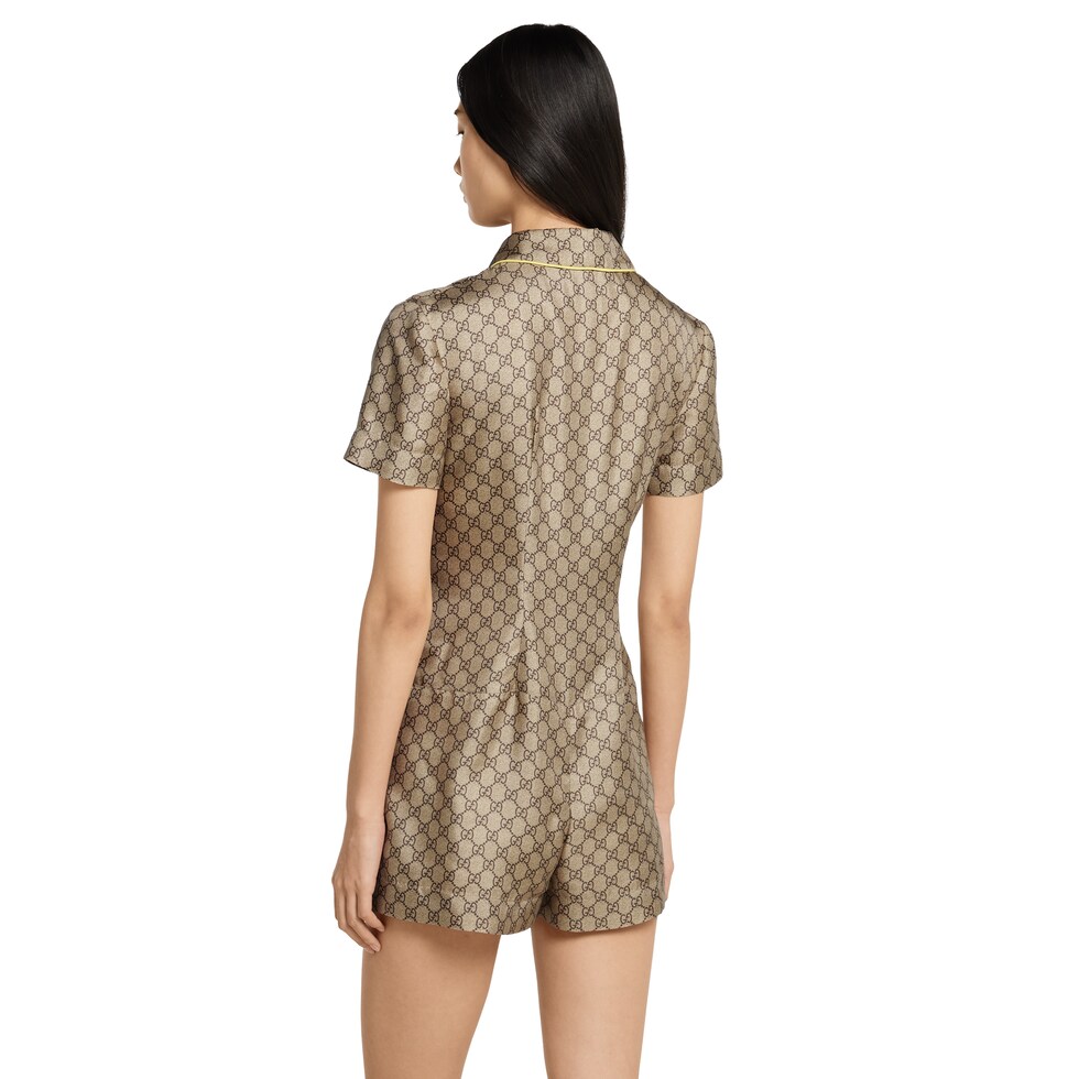  GG silk twill jumpsuit with print