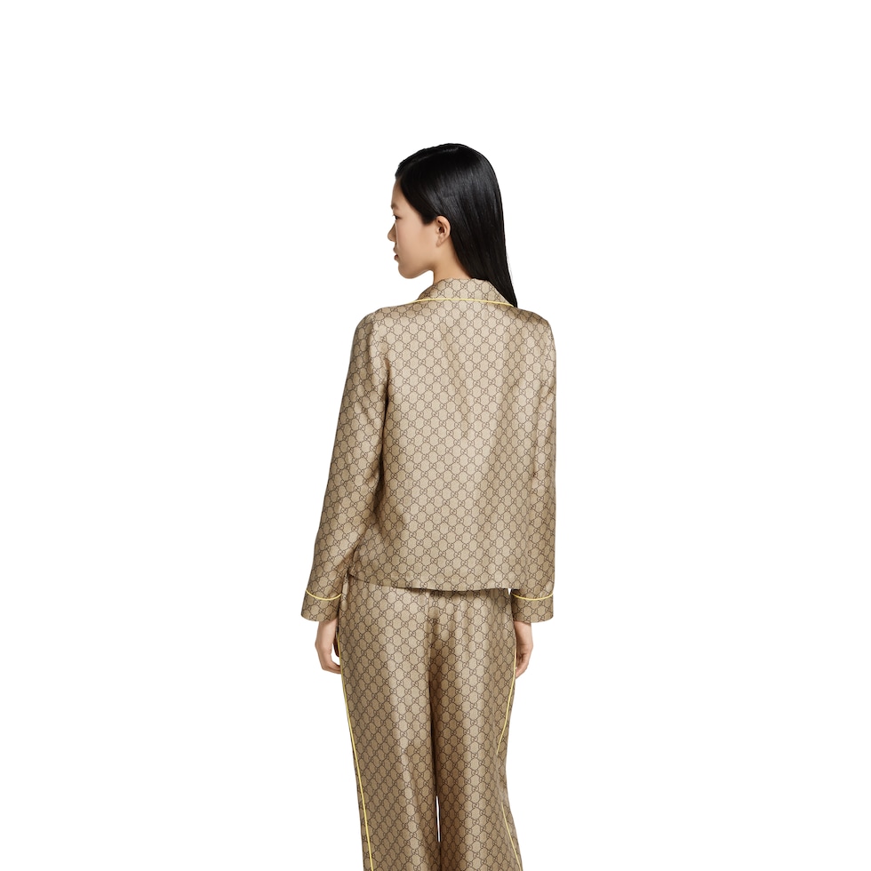 GG silk twill shirt with print