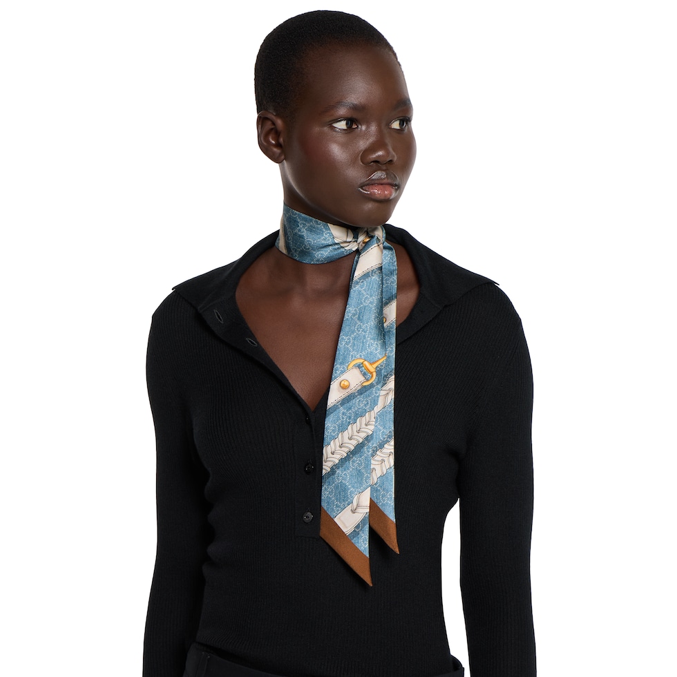 Printed GG silk twill ribbon