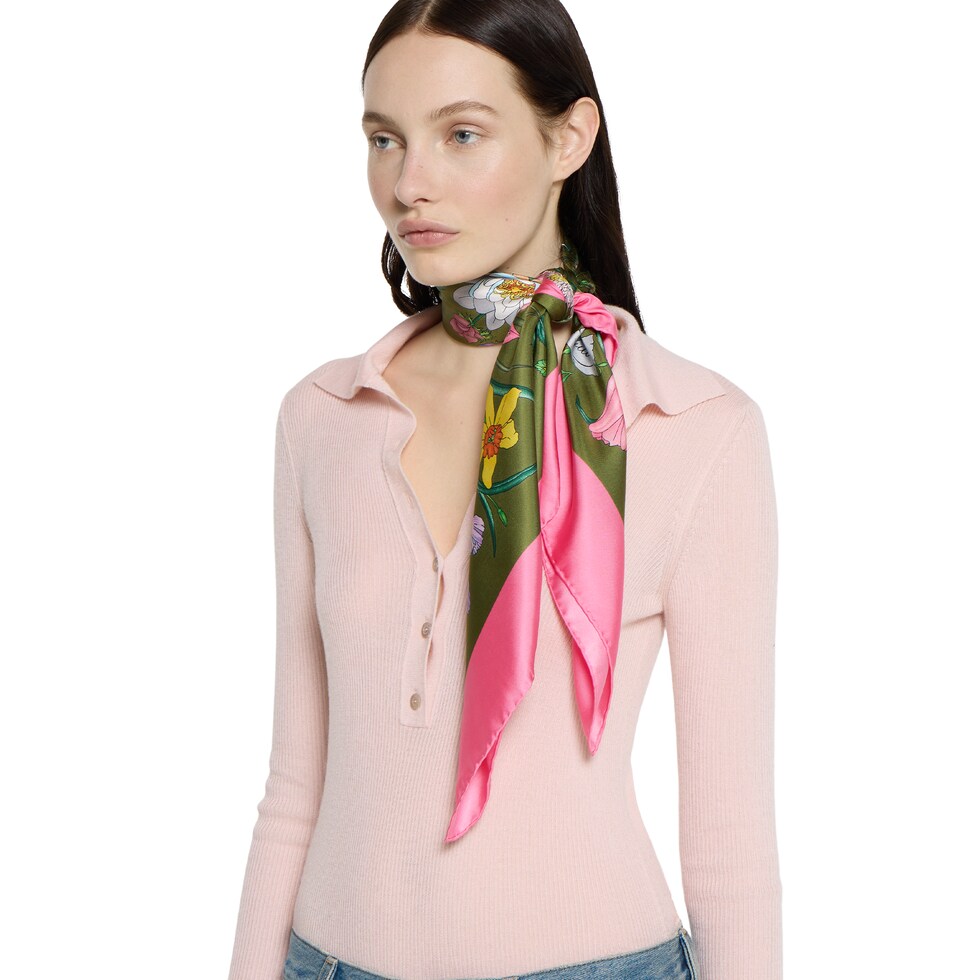 Printed Flora silk twill carré