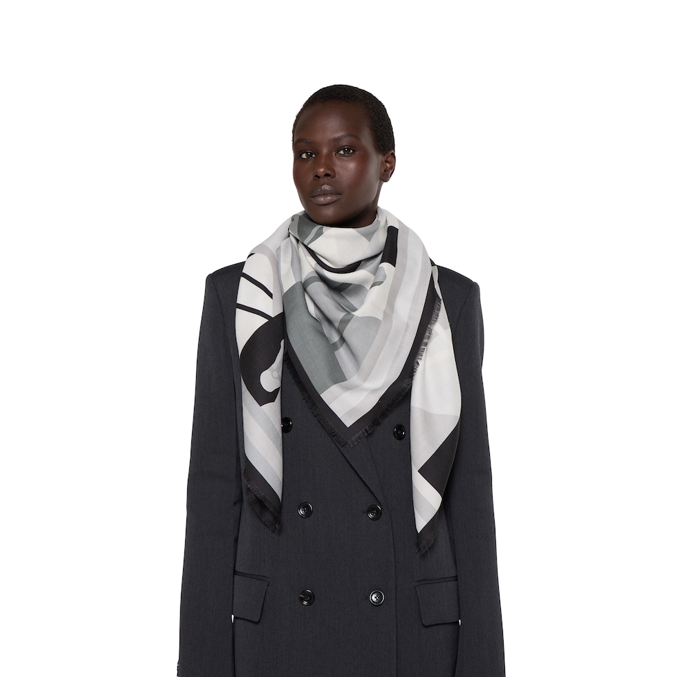 Wool shawl with equestrian motif