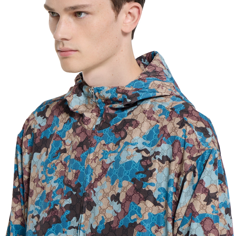 Printed technical poplin zip jacket