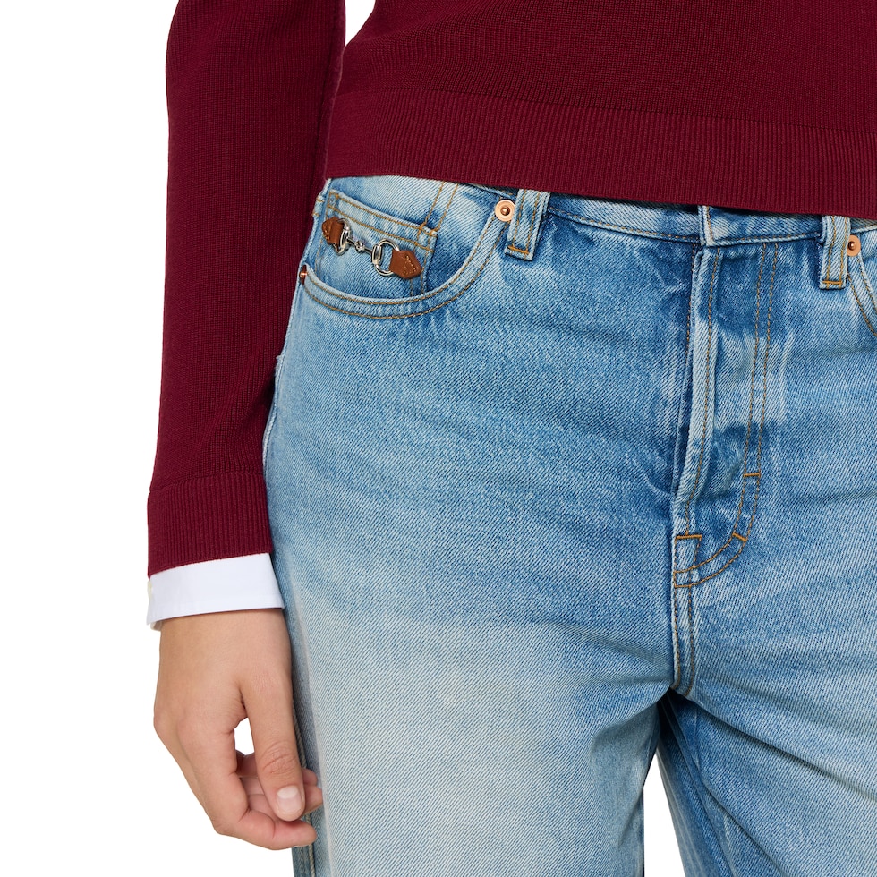 Flared bleached cotton denim pants