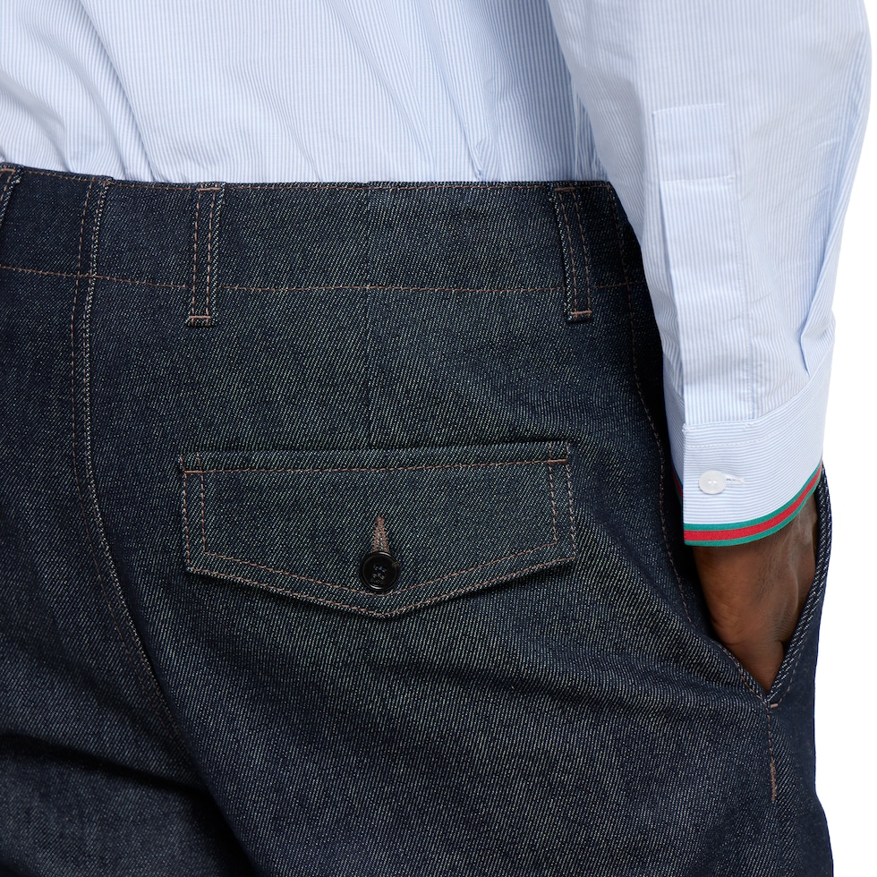 Pantalón de denim algodón con inserciones GG