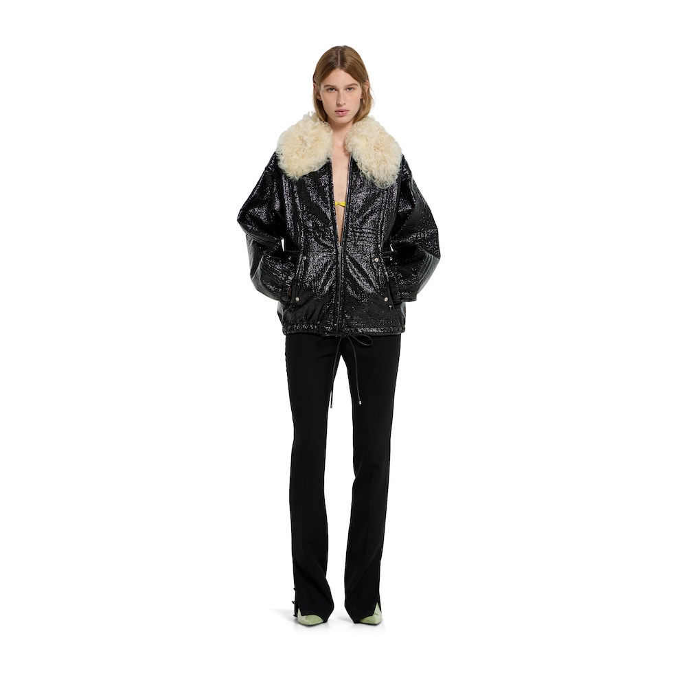 Coated fabric bomber jacket