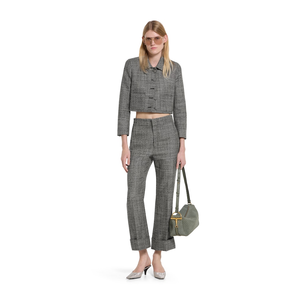 Wool grisaille trousers with embroidery