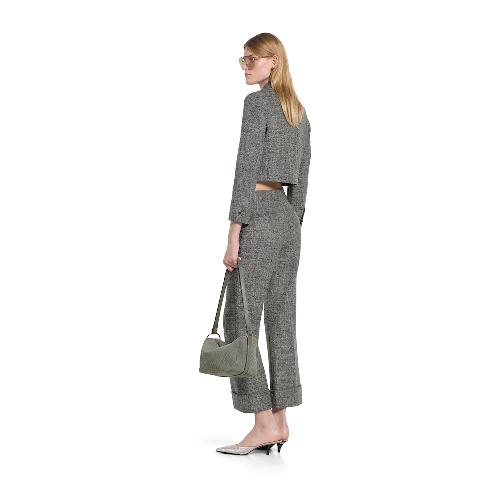Wool grisaille trousers with embroidery