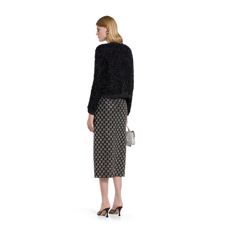 Embroidered wool tweed lamé skirt 