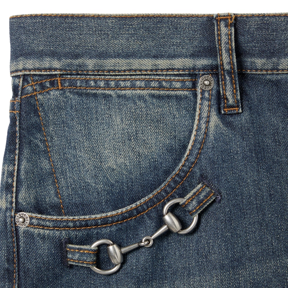 Cotton denim pants with Horsebit detail
