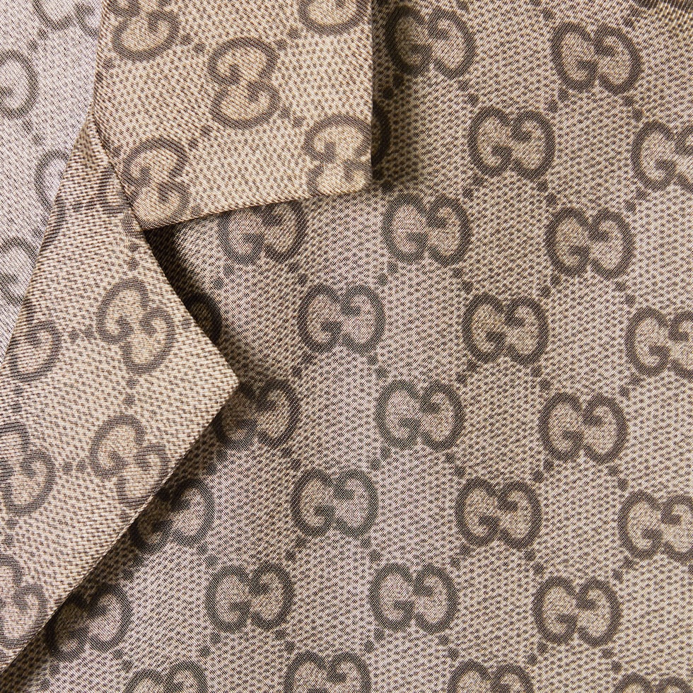 Printed silk twill bowling shirt