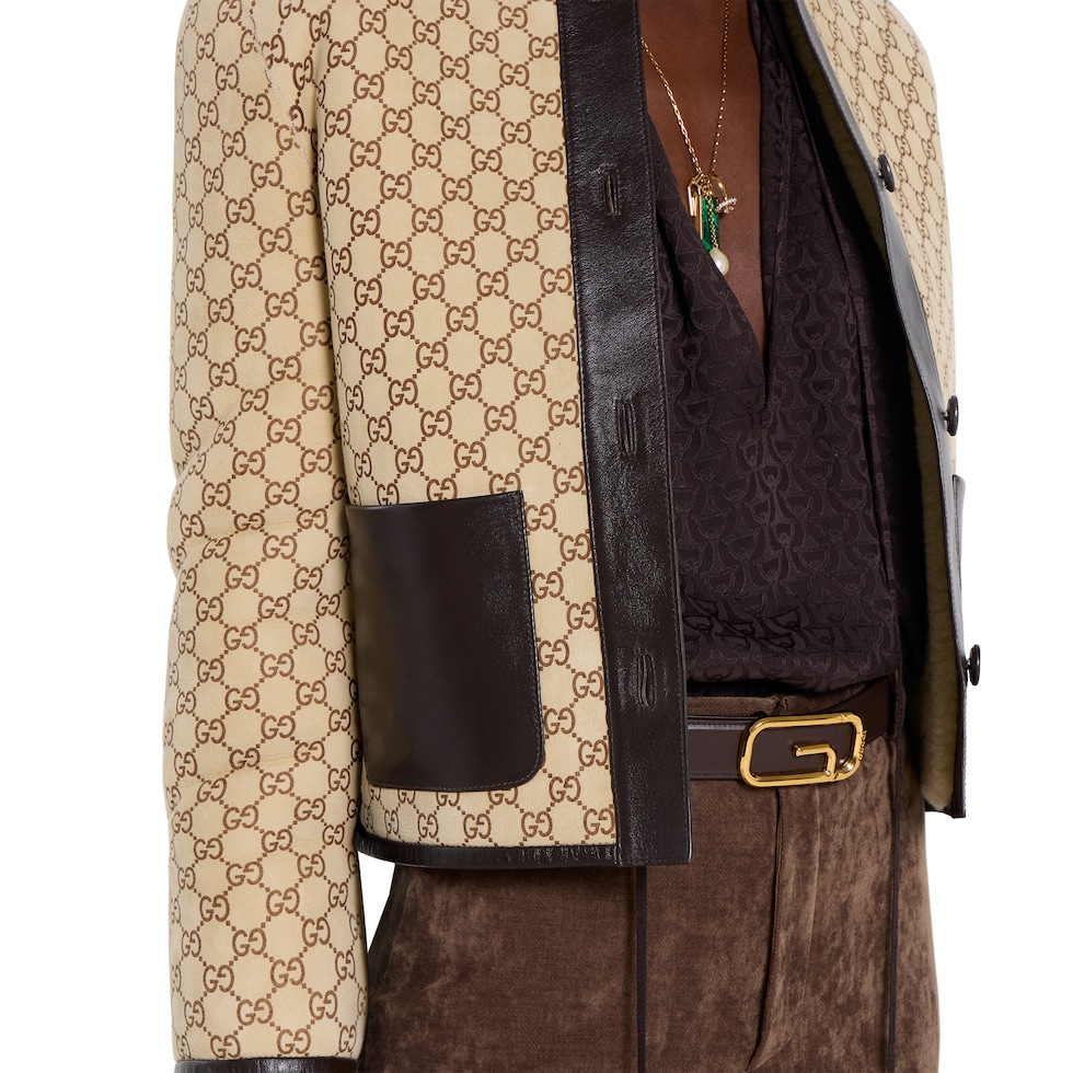 Printed GG shearling jacket
