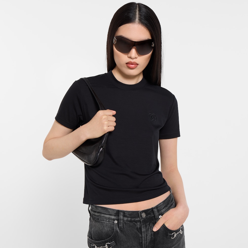 Rayon jersey T-shirt with embroidery