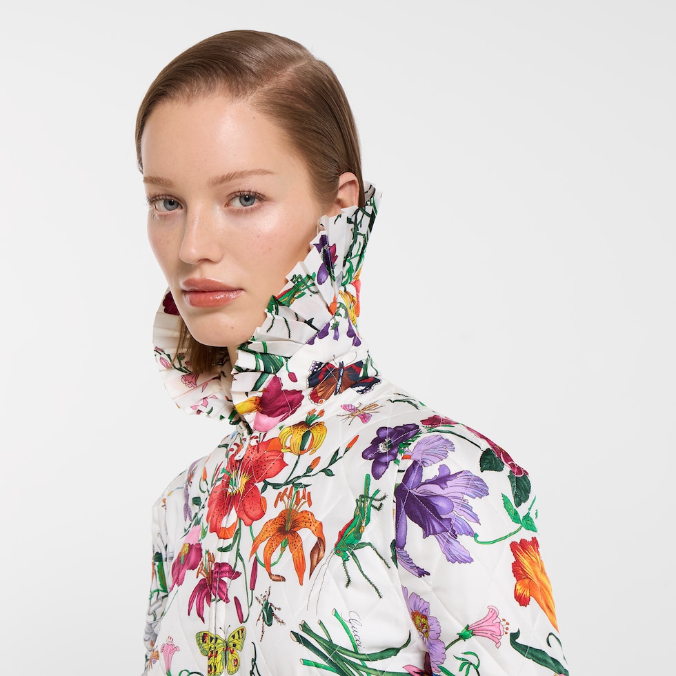 Abito lungo in twill trapuntato con stampa