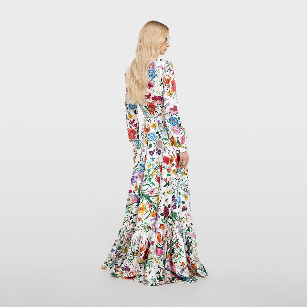 Printed silk twill long dress
