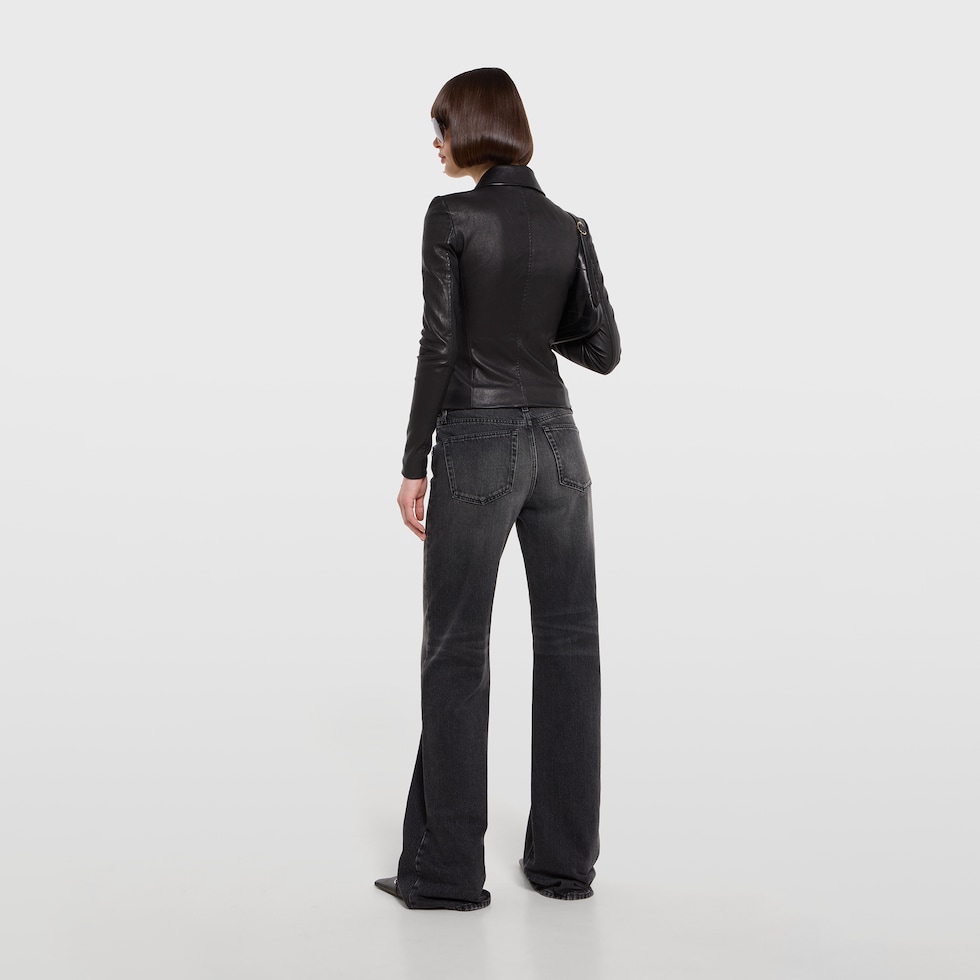 Bonded leather with stretch fabric jacket