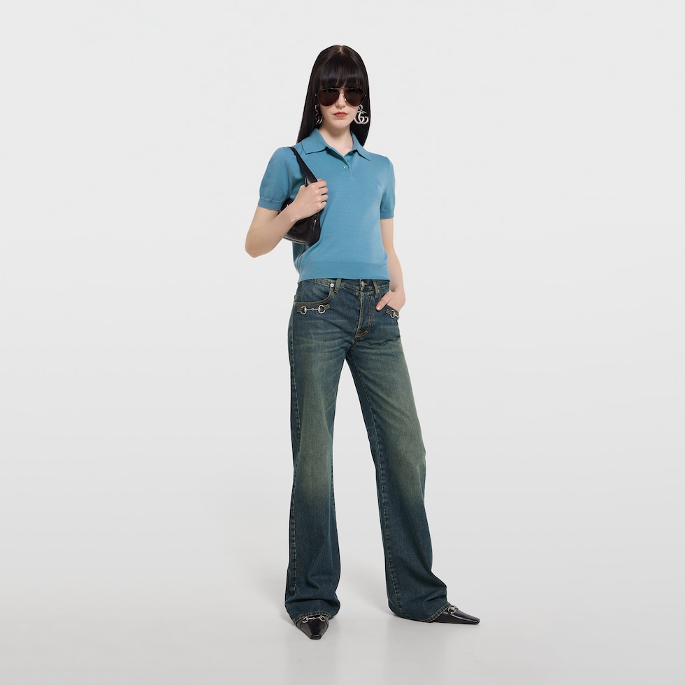 Knit wool polo shirt with embroidery